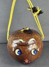 Mid Century Handcrafted Coconut Purse Tiki Novelty Face Bag Hawaii Style