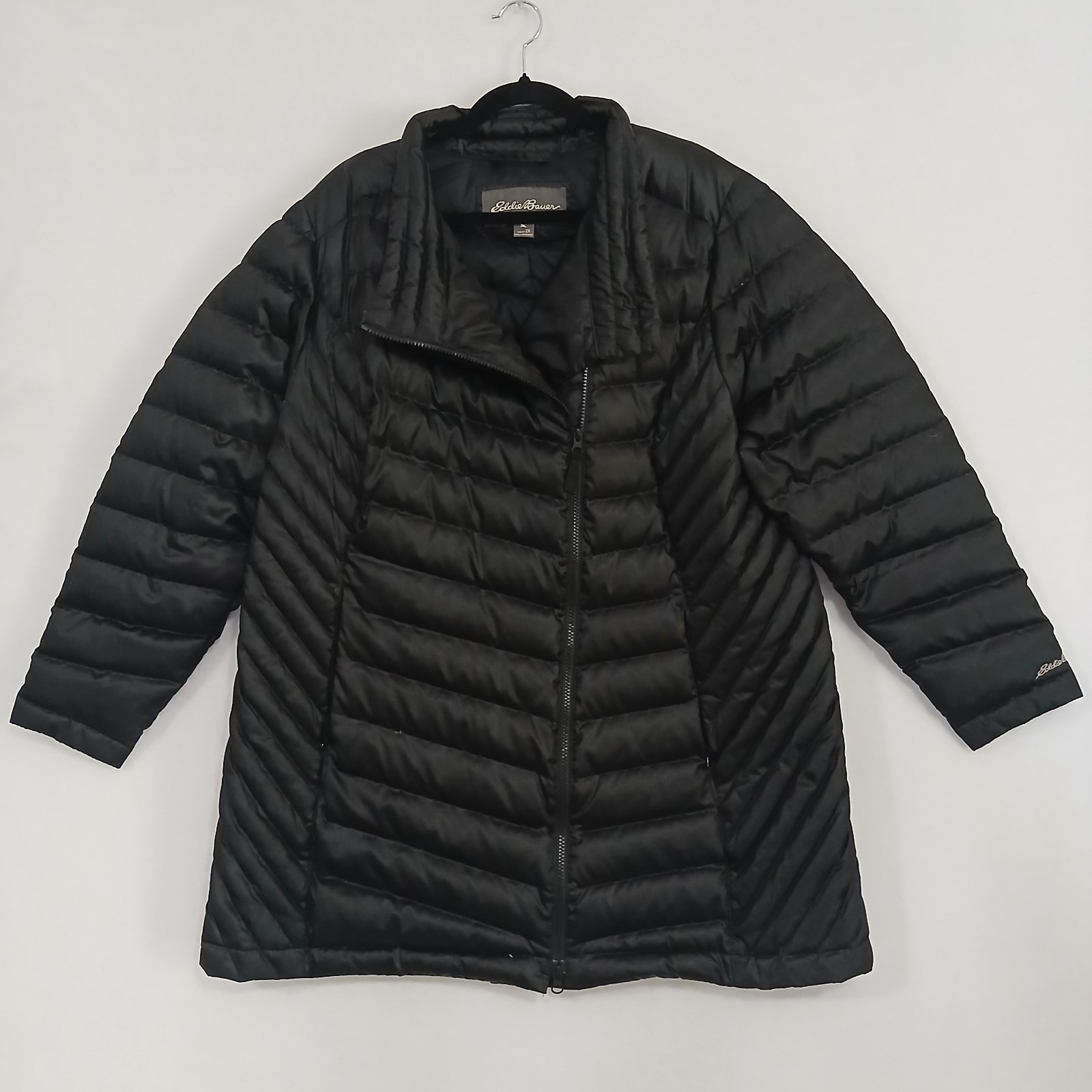 Eddie Bauer Down Puffer Jacket Solid Black Zipper… - image 1