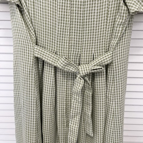 Vtg 80’s Green Check M/L Petite Midi Dress Wide Collar Modest Cottagecore - Picture 4 of 6