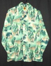Poly Disco Shirt 70's Vintage Cityscape Watercolor All Over Print Men's Large