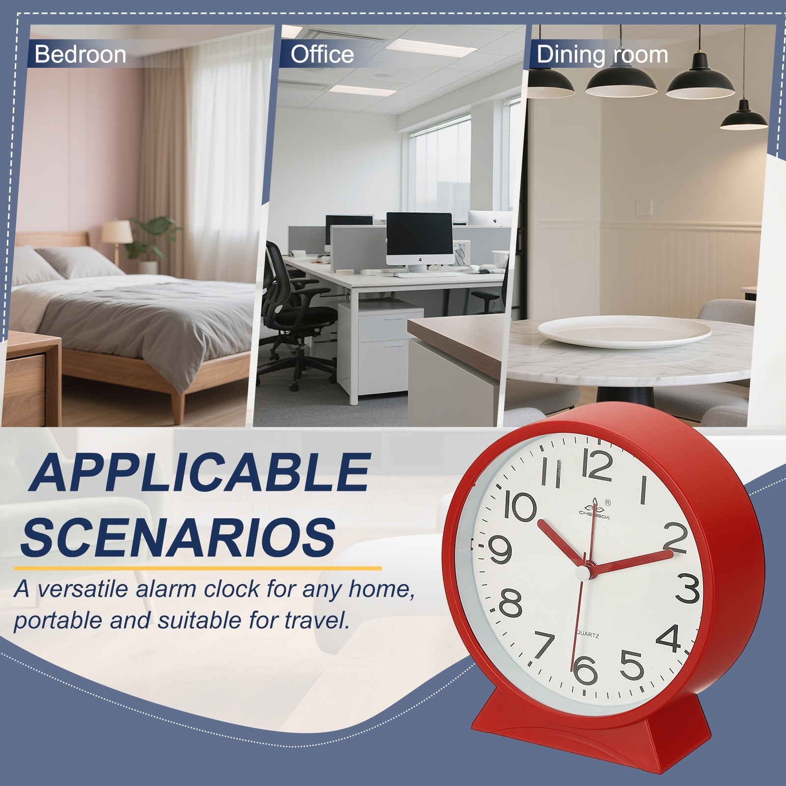 5.1" Analog Alarm Clock, Small Desk Clock for Bedside, Red