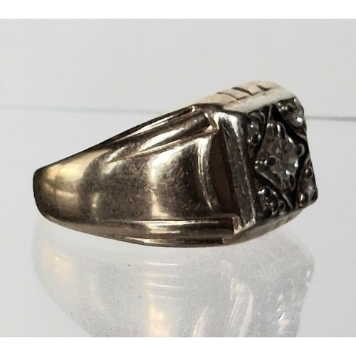 MEN'S 14K YELLOW GOLD AND 0.25 CARAT DIAMOND SIGNET RING SIZE 8.25 SKY - Picture 6 of 13