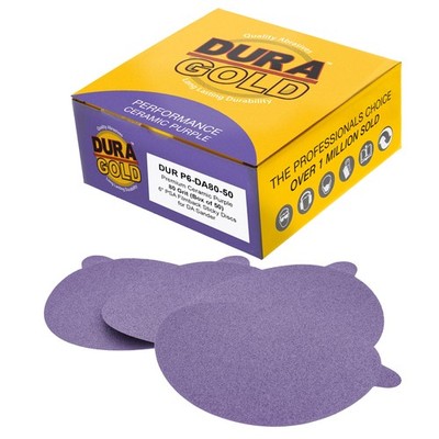 Dura-Gold 80 Grit 6 PSA Purple Film Ceramic Sanding Discs, Box of 50 - Self Adhe