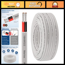 18 AWG Marine Wire 100FT, 2-Conductor Red  Black Boat Cable, Tinned Copper, Fle