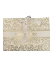 DIOR GIFT BAG Paper Gold White Ribbon collapsible 9.5 x 7 x 3.5 " HOLIDAY