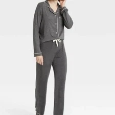Stars Above Pajama Set Long Sleeve Shirt Pants Gray Soft Womens Medium