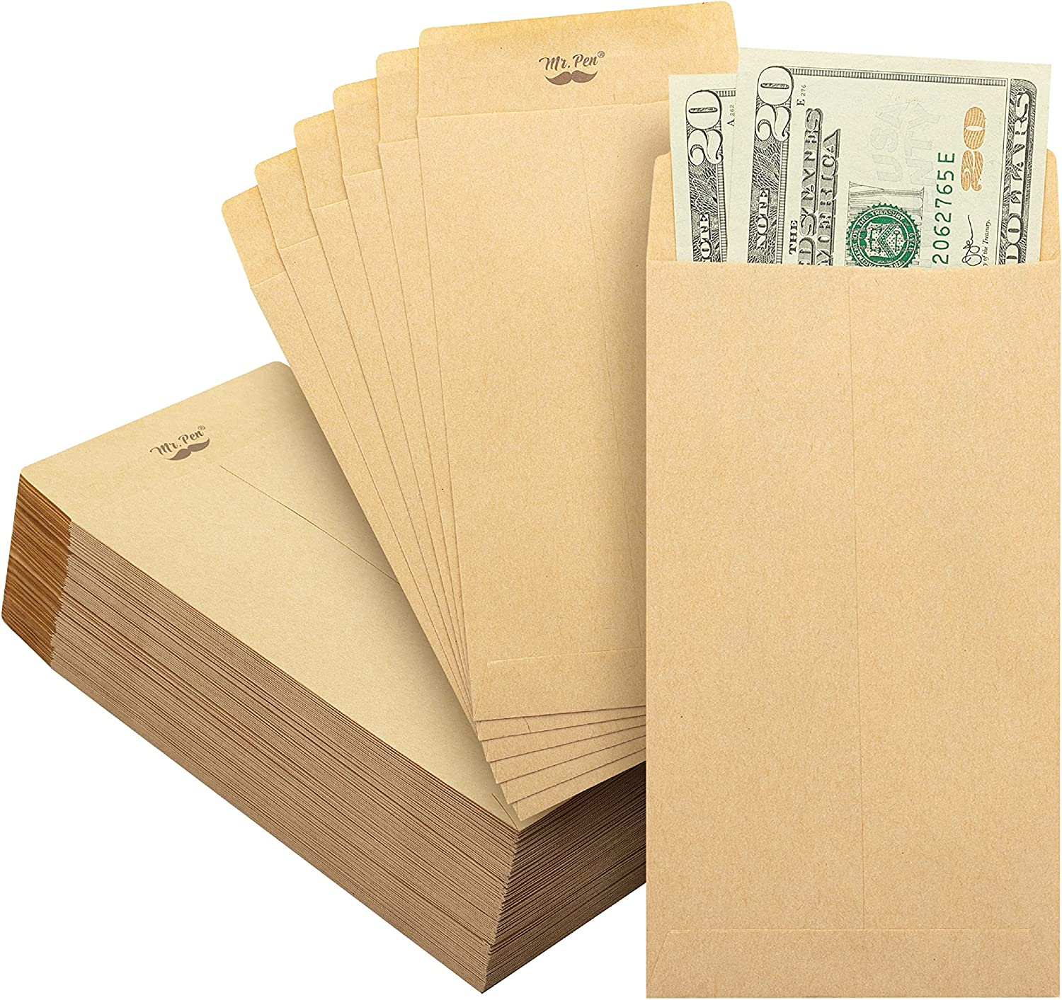Mr Pen 100 Pack Money Envelopes 6.5x3.5 Inches for Cash Savings Challenge Small Size Budgeting  