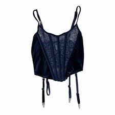 Vintage Frederick s Of Hollywood Velvet Blue Corset Bustier Garter Size 34
