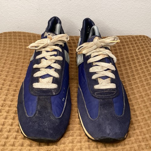 Vintage 70er Jahre Pony Nylon Wildleder Turnschuhe Schuhe Herren Gr. 10 Marineblau Retro Läufer - Bild 3 von 11