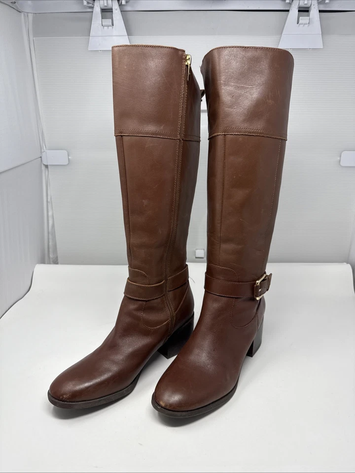 Botas Marc Fisher Medianas Cuero de Becerro Eje Alto Marrón 9.5M Cremallera Foto 2 de 4