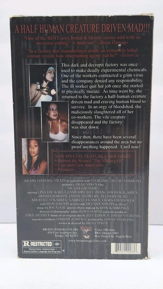 Death Factory VHS Horror Movie (2002) Brad Sykes Tiffany Shepis Ron Jeremy Rare Foto 3 de 4