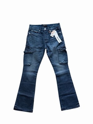 Purple Brand P004 Coated Cargo Flare Jeans Blue Men's Size 28x32