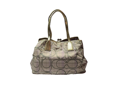 COACH F-17213 SIGNATURE C KISSLOCK TOTE Lavender Gray Tartan Plaid 
