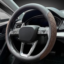 Nappa Leather Steering Wheel Cover,Elegant Diamond Checkered Design, Non-Slip...