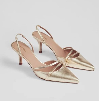 LK Bennett Slingback Pumps 11.5 Golden Leather Madely Pointy Made Spain New $575