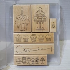 STAMPIN UP - Crazy for Cupcakes - 6 Stamp Set, Wood Mounted