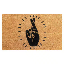 Welcome Fingers Crossed Natural 18 In. X 30 In. Coir Non-Slip Outdoor Door Mat
