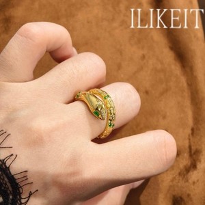Authentic Luxury Coiled Snake Ring S925 Silver Gold Plated with Emerald & Paved CZ Stones