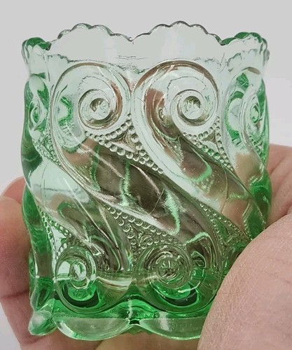 National Glass Green Uranium Toothpick Holder Repeat S Pattern - Picture 3 of 8