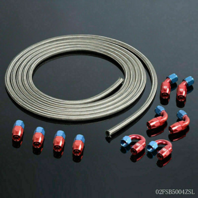 Fit For AN4 Stainless Braided Oil Fuel Line+Fitting Hose End Adaptor Kit 5M New