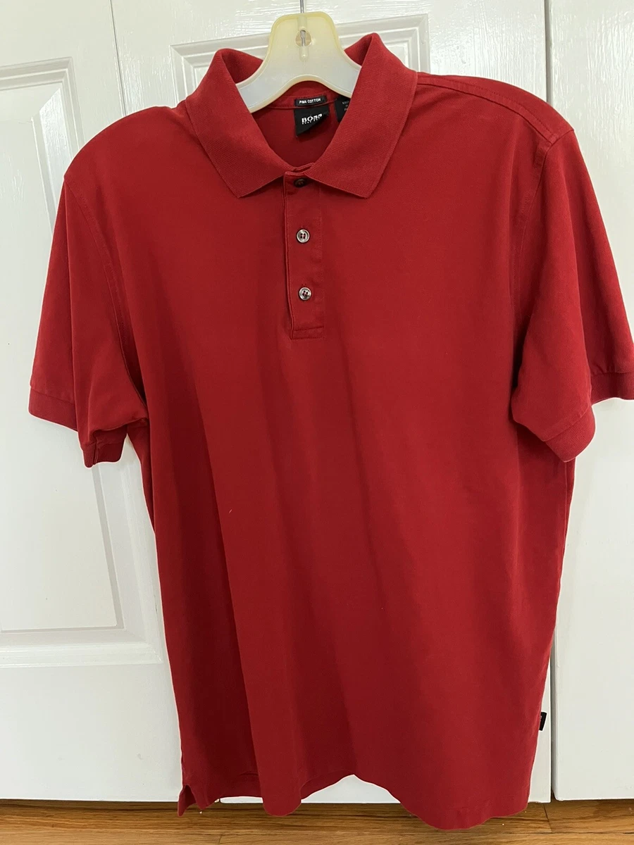 hugo boss Mens polo Pima Cotton Large Red Gently Used eBay
