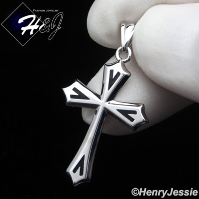 MEN SOLID 925 STERLING SILVER PLAIN SIMPLE BLACK PLATED CROSS PENDANT*SP433
