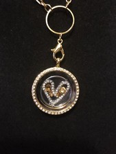 Round Crystal Gold Floating Charm Memory Living Locket Necklace,new, heart