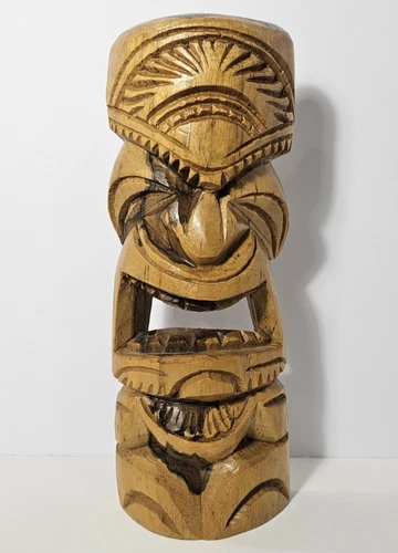 Vintage Tiki Mask Standing Hand Carved Wood Hawaii Polynesian Decor 11 3/4” Tall