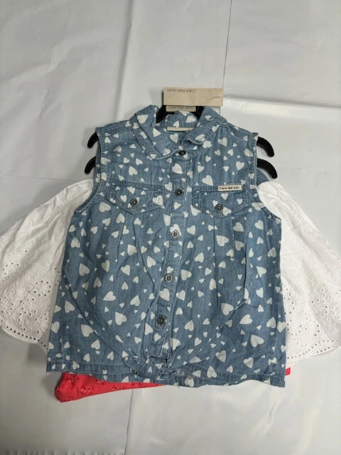 CALVIN KLEIN GIRLS 3 PC 2 BLOUSE/SKIRT SET (CORAL/WHITE/DENIM 6)NWT - Image 4 of 4