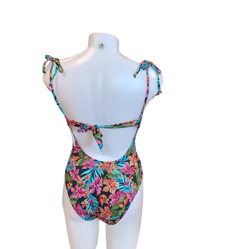 Lucky Brand Womens Size S Swimsuit One Piece Tank Vibrant Blue Pink Floral - 第 3/3 張圖片