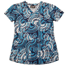Greys Anatomy Barco Scrub Top Womens XS Blue Short Sleeve Patterned V Neck