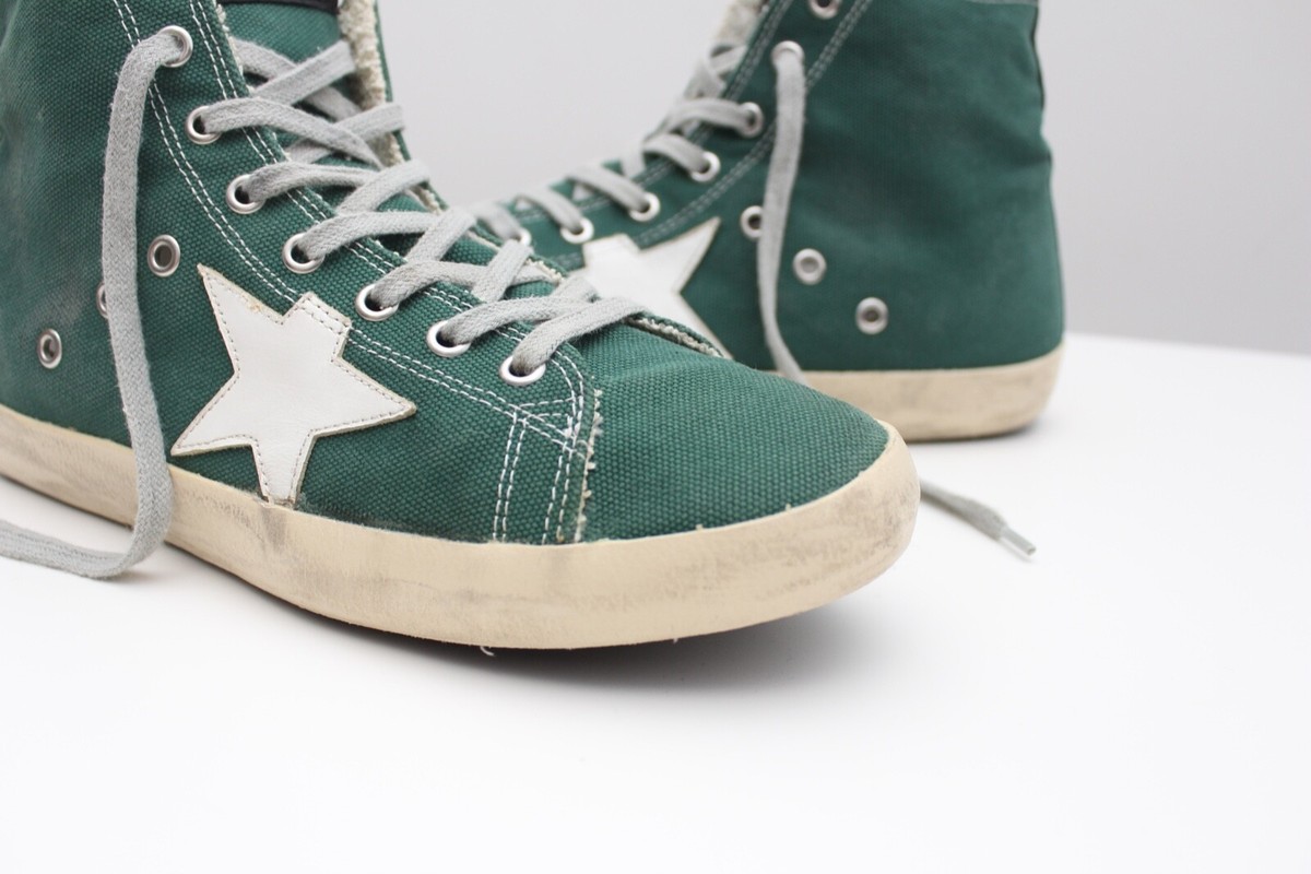 Men's Golden Goose GGDB FRANCY High Top Denim Sneakers Green