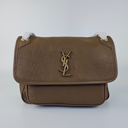 SAINT LAURENT Niki Medium $3550 Dark Cork Leather Shoulder Bag New And Authentic