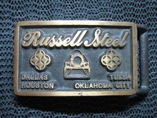 RUSSELL STEEL LOCATIONS BRONZE BELT BUCKLE VINTAGE VERY RARE  1970s USA 