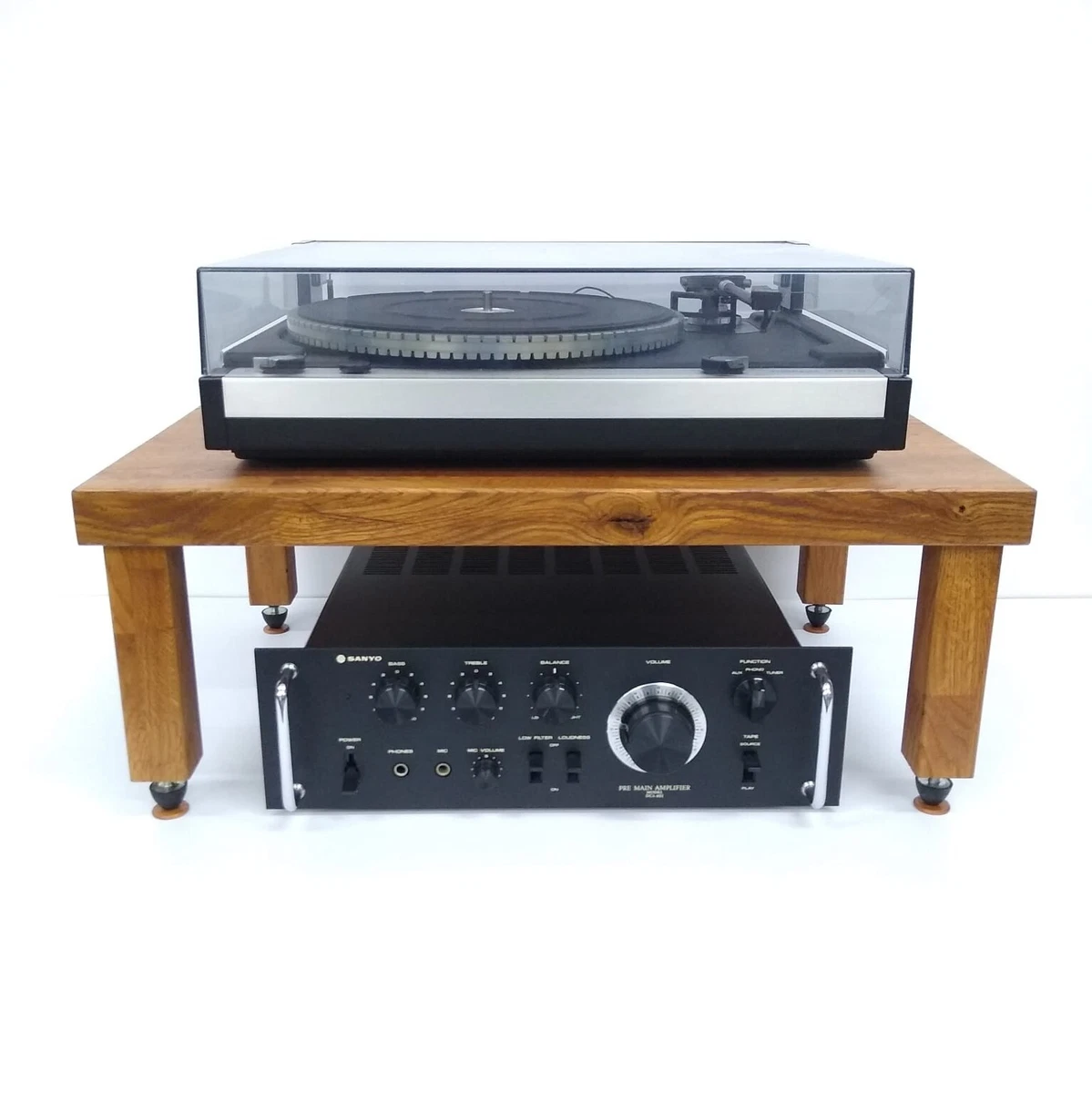 Hi-Fi Rack para Tocadiscos y Amplificador en madera roble con puntas  sorbotane