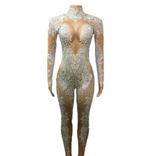 Rhinestones Sparkly Jumpsuit Stretch Dance Costume One-piece Bodysuit Outfit