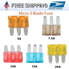25/50Pcs Micro3 Blade Fuse APT ATR Car Truck Boat Marine RV 5A 7.5A 10A 15A 20A