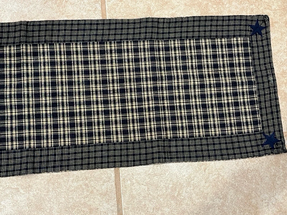Nancy’s Nook By. Victorian Heart Navy Blue/Tan Plaid Table Runner  - Image 4 of 4