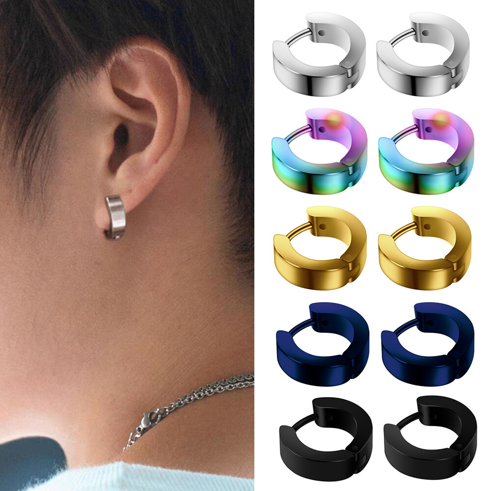 1Pair Surgical Steel Small Hoop Earrings Set for Men Women Punk Earrings❀