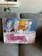 Original Hand Painted Abstract Landscape - Vibrant Sunset - 16”x20” 