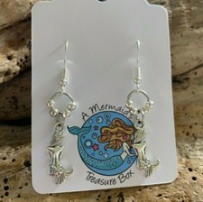 Mermaid Earrings Dangle Lightweight Sterling Silver Hooks Beads, Gift for Her