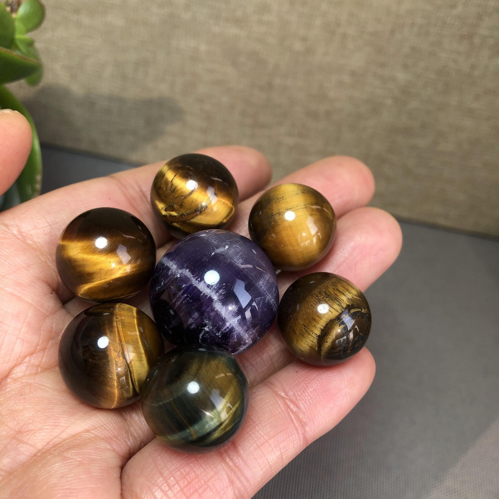 7Pcs Natural Amethyst Yellow Tiger Eye Crystal Balls 18-24mm
