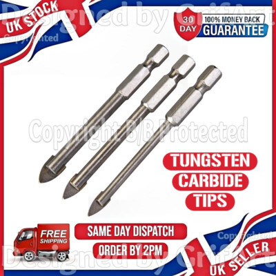 3PC WOLFRAM FLIESEN BOHRER SET SECHSKANTSCHAFT KERAMIK WAND BODEN GLAS 4 5 6 MM SPATEN