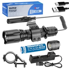 Tactical 500000LM LED Gun Flashlight Rail Mount Rechargeable Light For Hunting