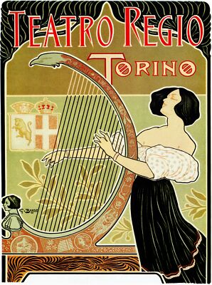 3999 Teatro Regio Torino vintage Poster.Harp.Music Interior Art Decorative.