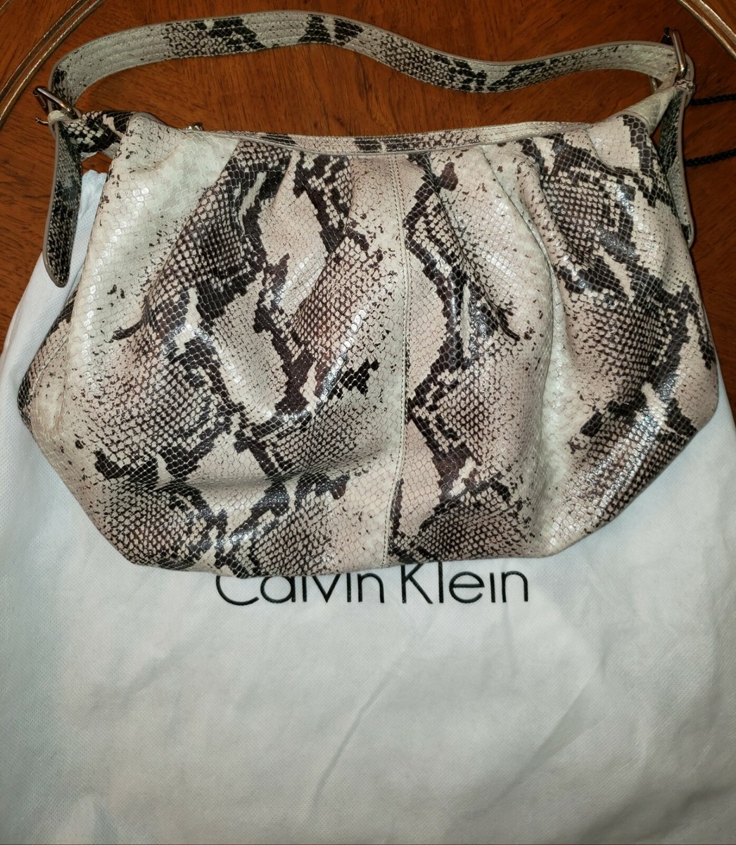 Calvin Klein Python-Look Leather Hobo Style Handbag with Zipper