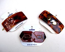 3 Vintage hair barrettes faux tortoiseshell celluloid NO US IMPORT FEES