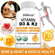 Vitamin D3 10000 Iu + K2 Mk7 100mcg Capsules Support Strong Bones Heart Health
