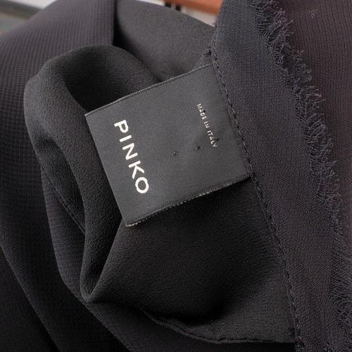 PINKO Mini Abito da Sole Nero Manica Corta Relaxed A-Line a Righe Taglia IT: 42/M - Foto 15 di 15
