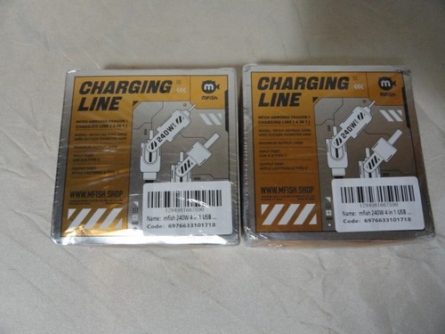 NEW 2-PACK MFISH 4 IN 1 CHARGING LINE CABLE 240w ARMORED DRAGON USB-C A 6' CABLE - Picture 2 of 2